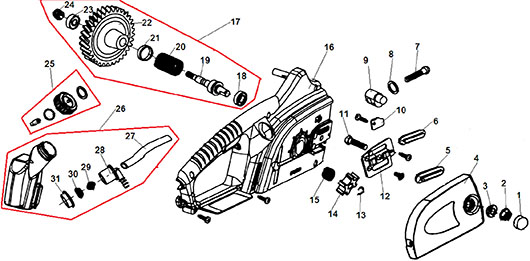 Детали корпуса и натяжения цепи Champion 118