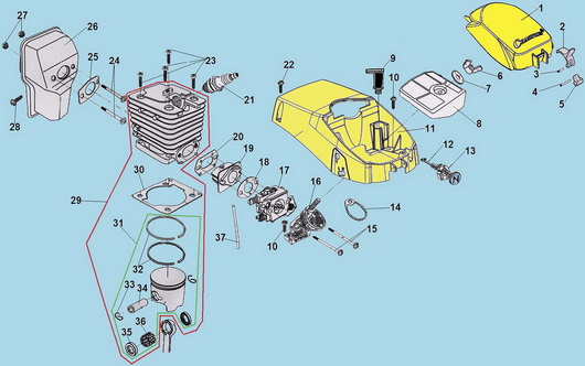 Поршневая группа, карбюратор и глушитель Champion 241