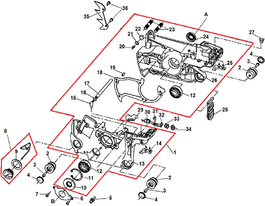 Детали картера бензопилы Champion 250