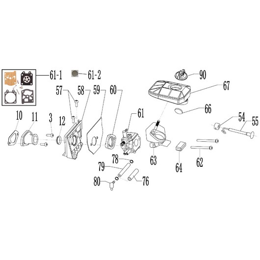 Карбюратор и воздушный фильтр Champion 254