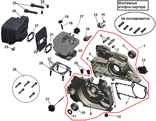 Детали картера и группы  выпуска Champion 265
