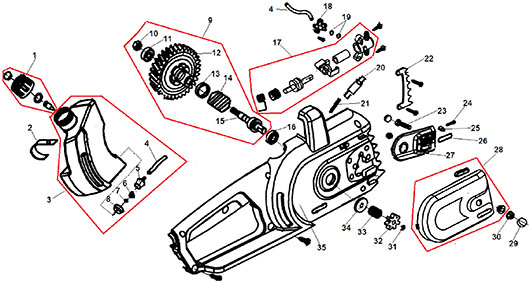 Детали корпуса и натяжения цепи Champion 318