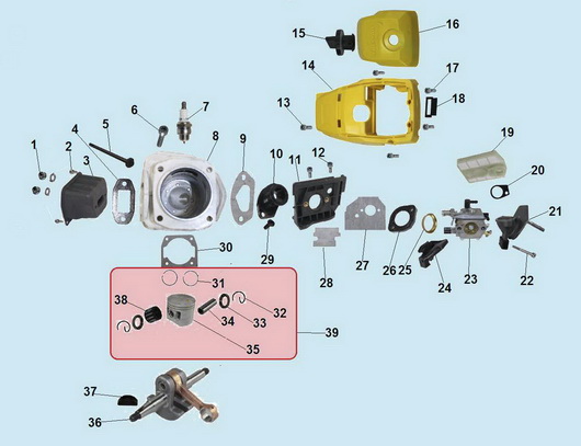 Поршневая группа, карбюратор и глушитель Champion 350
