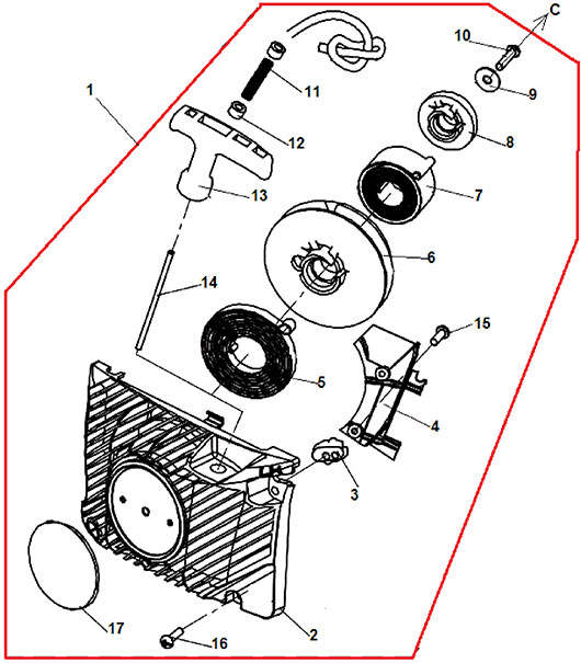 Детали стартера бензопилы Champion 55