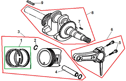 Поршень, шатун и коленвал двигателя Champion BC8713