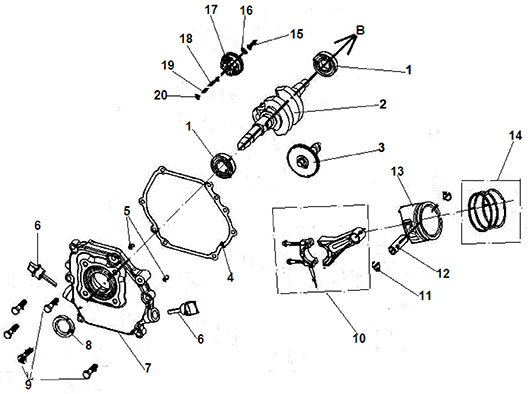 Поршень, шатун и коленвал Champion GG2800