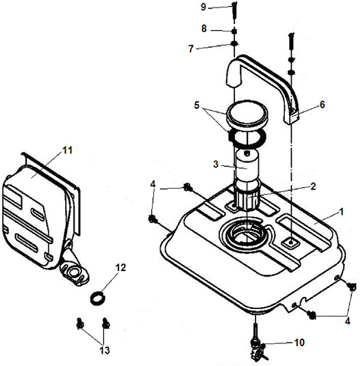 Топливный бак и глушитель генератора Champion GG950DC