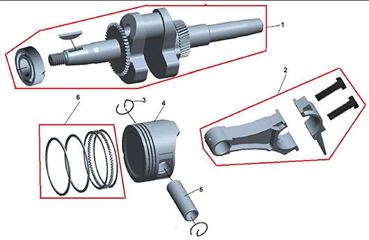 Поршень, шатун и коленвал мотопомпы Champion GHP40-2