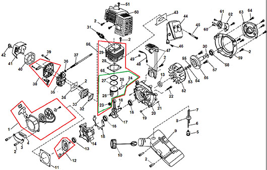 Детали двигателя мотопомпы Champion GP26-II