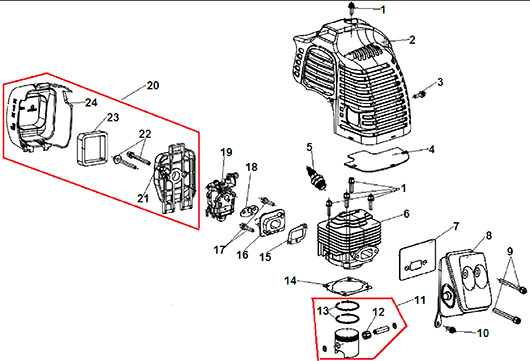Цилиндр и поршень мотопомпы Champion GP27-II