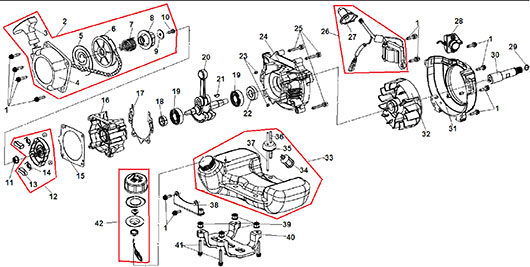 Стартер, магнето и коленвал мотопомпы Champion GP27-II 