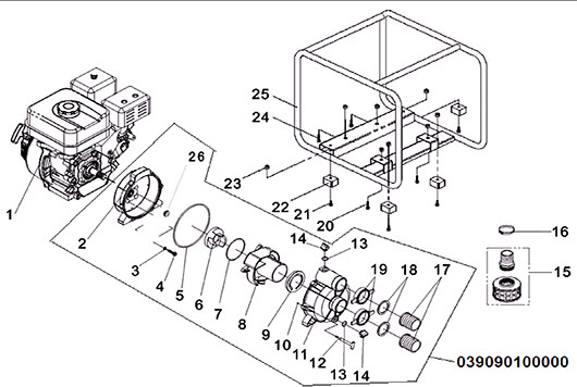 Насос, крыльчатка и рама мотопомпы Champion