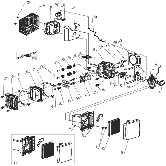 Головка цилиндра, глушитель и воздушный фильтр Champion LM5346E