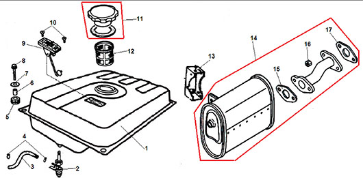 Топливный бак и глушитель генератора Champion LPG6500E