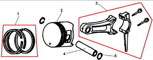 Поршень и шатун генератора Champion LPG6500E