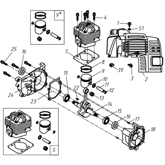 Картер, поршень и коленвал Champion PP125