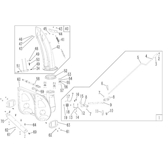 Желоб, рычаг поворота желоба и кожух шнеков Champion ST861
