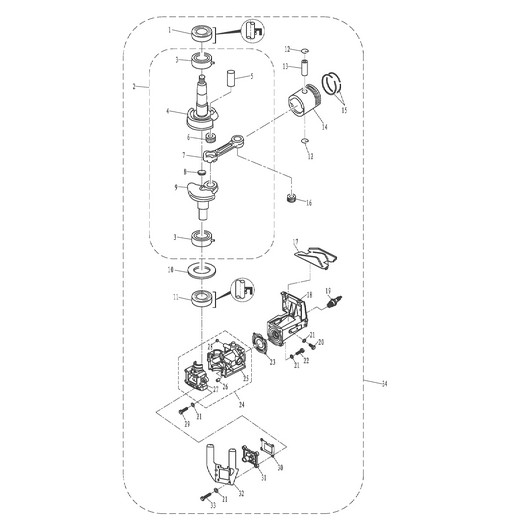 Картер, поршень и коленвал Toyama T2.6CBMS