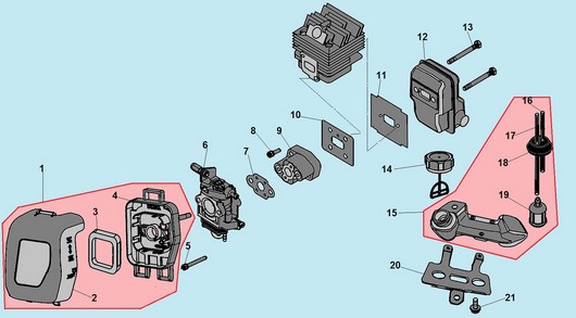 Карбюратор, глушитель и бак Champion T256 и T256-2