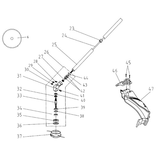 Вал, редуктор, нож и триммерная головка Champion T444S-2