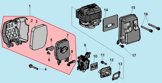 Карбюратор, фильтр и глушитель Champion T523S-2