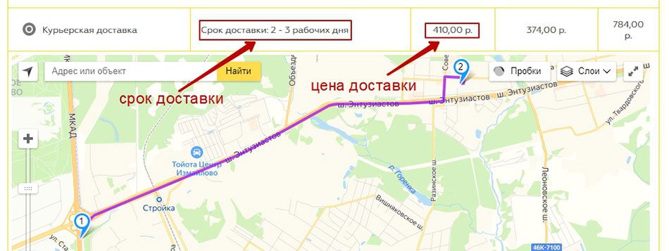 стоимость доставки курьером