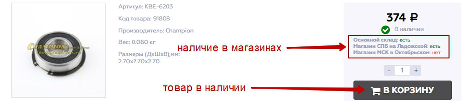 наличие товара